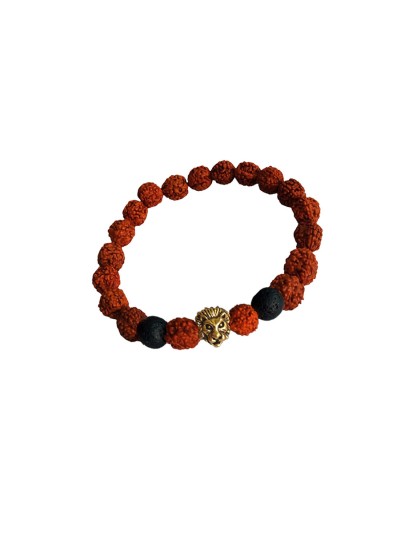 Lion Face Charm Rudraksha Bracelet For Men